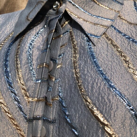 Rickie Freeman for Teri Jon NWT 6 Jacquard Metallic Abstract Dress Gown Blue - Picture 11 of 15